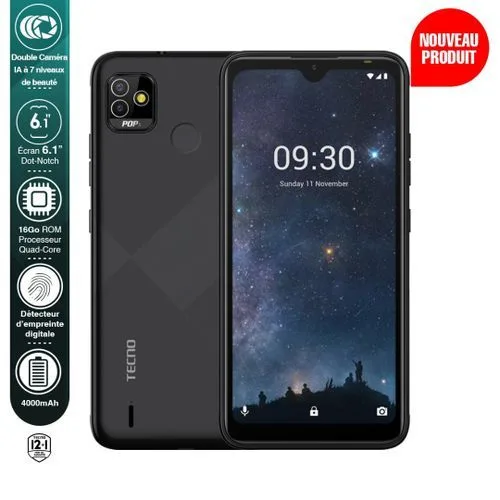 Tecno Pop 5 - 6,1'' HD+ - 2/32 Go - 5Mpx - 4000mAh - Noir