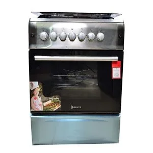 DELTA-Cuisinière à Gaz - 4 Foyers 60x60 - 100% Inox - Tourne broche- 12mois de garantie