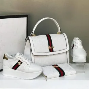 GUCCI ensemble 3 pièces Tennis - Sac à main -Pochette - Blanc - Neuf
