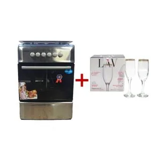 A GENERAL Cuisinière à gaz - 4 foyers - Dimensions 60cmX60cm -Lot 6 verres LAV - Or - 12mois Garantie