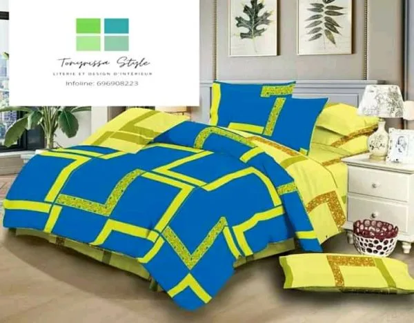 2 Draps- 2 TAIES De Lit Graphique Multicolore