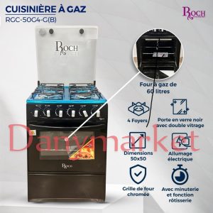 Cuisinière à Gaz ROCH 4 Feux – 50x50 cm – Full Option – Noir – Garantie 6 mois