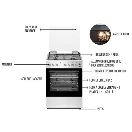 Cuisinière Roch 4 feux 60x60 avec allumage électrique et minuterie