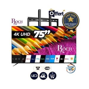 Smart TV ROCH 75 pouces RH-LE75-DSA 4K UHD â Ăcran gĂ©ant ultra haute dĂ©finition avec support mural offert