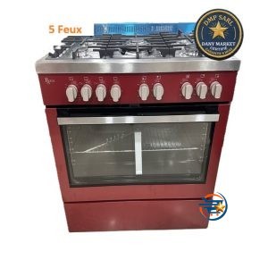 Cuisinière à gaz ROCH 5 feux 60x90 rouge avec grand four et grill disponible chez DANY MARKET.