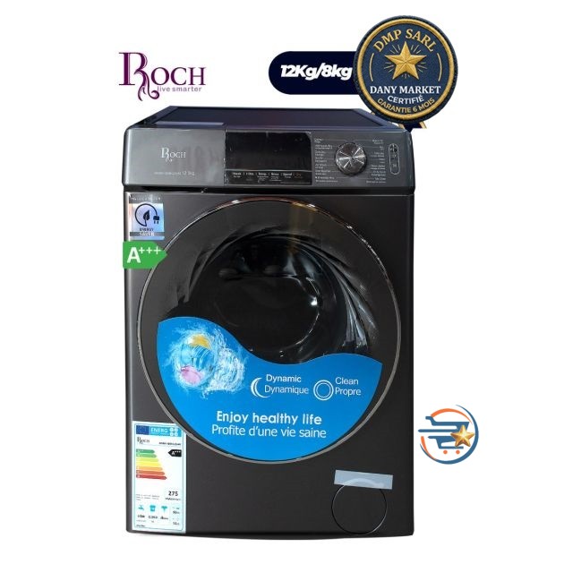 Lave-linge séchant ROCH RWDR-12D8-L(S)-46 12 Kg 8 Kg A+++ avec affichage numérique disponible chez DANY MARKET.