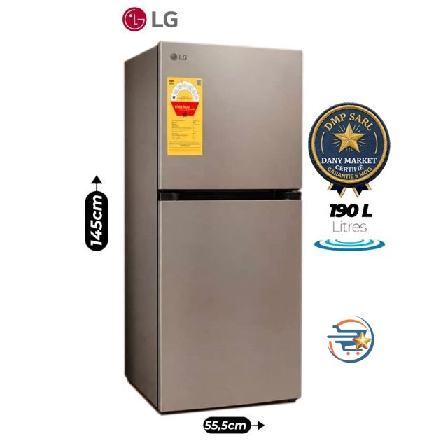 Réfrigérateur LG GCFB195PQCF 190 Litres Smart Inverter Compressor disponible chez DANY MARKET Cameroun.
