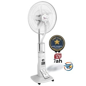 Ventilateur rechargeable à eau ROCH RSF-918RM-B avec brumisateur, batterie 12V 7Ah et télécommande disponible chez DANY MARKET.